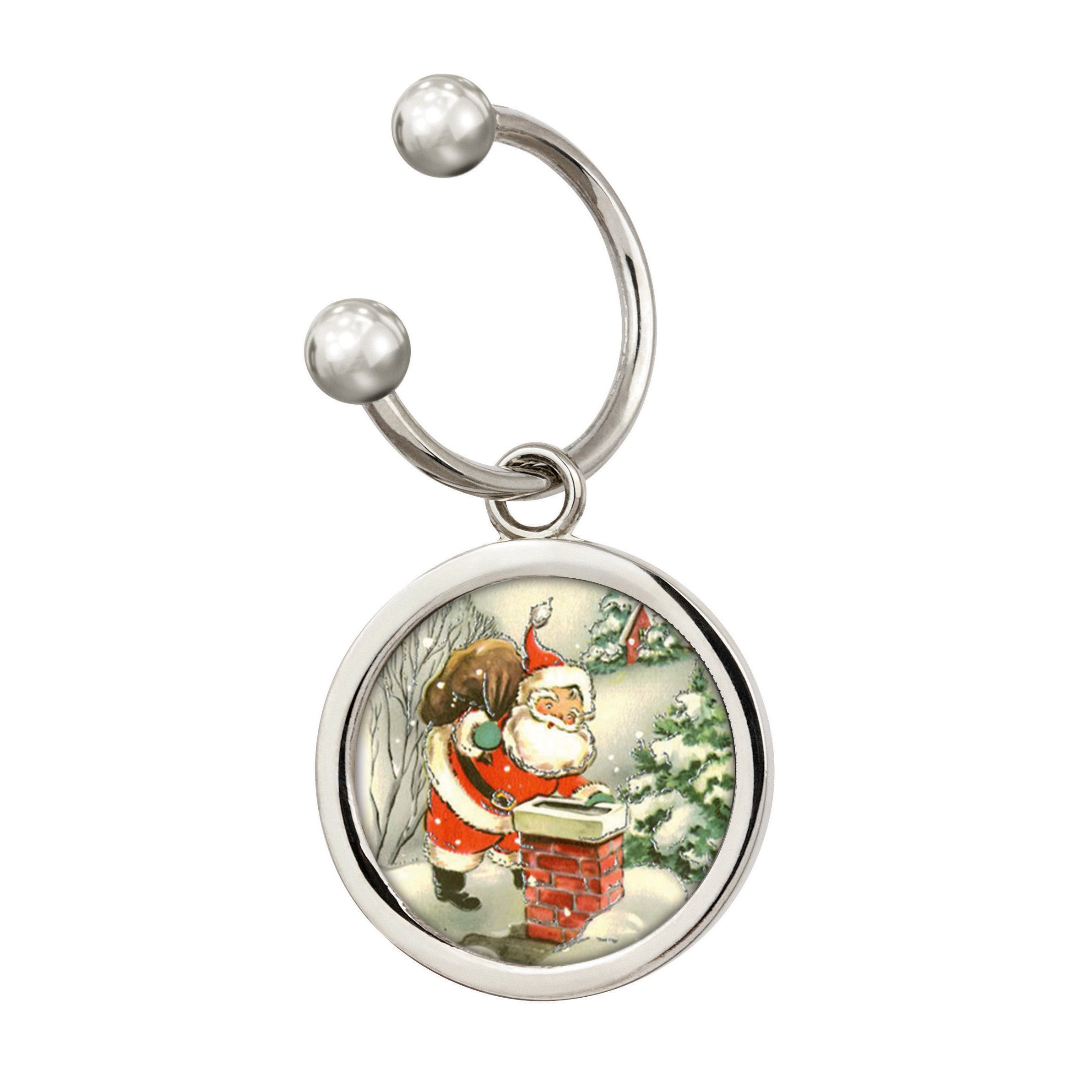 Holiday Santa Colorized JFK Half Dollar Silvertone Keychain