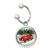 Holiday Red Truck Colorized JFK Half Dollar Silvertone Keychain