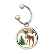 Holiday Reindeer Colorized JFK Half Dollar Silvertone Keychain