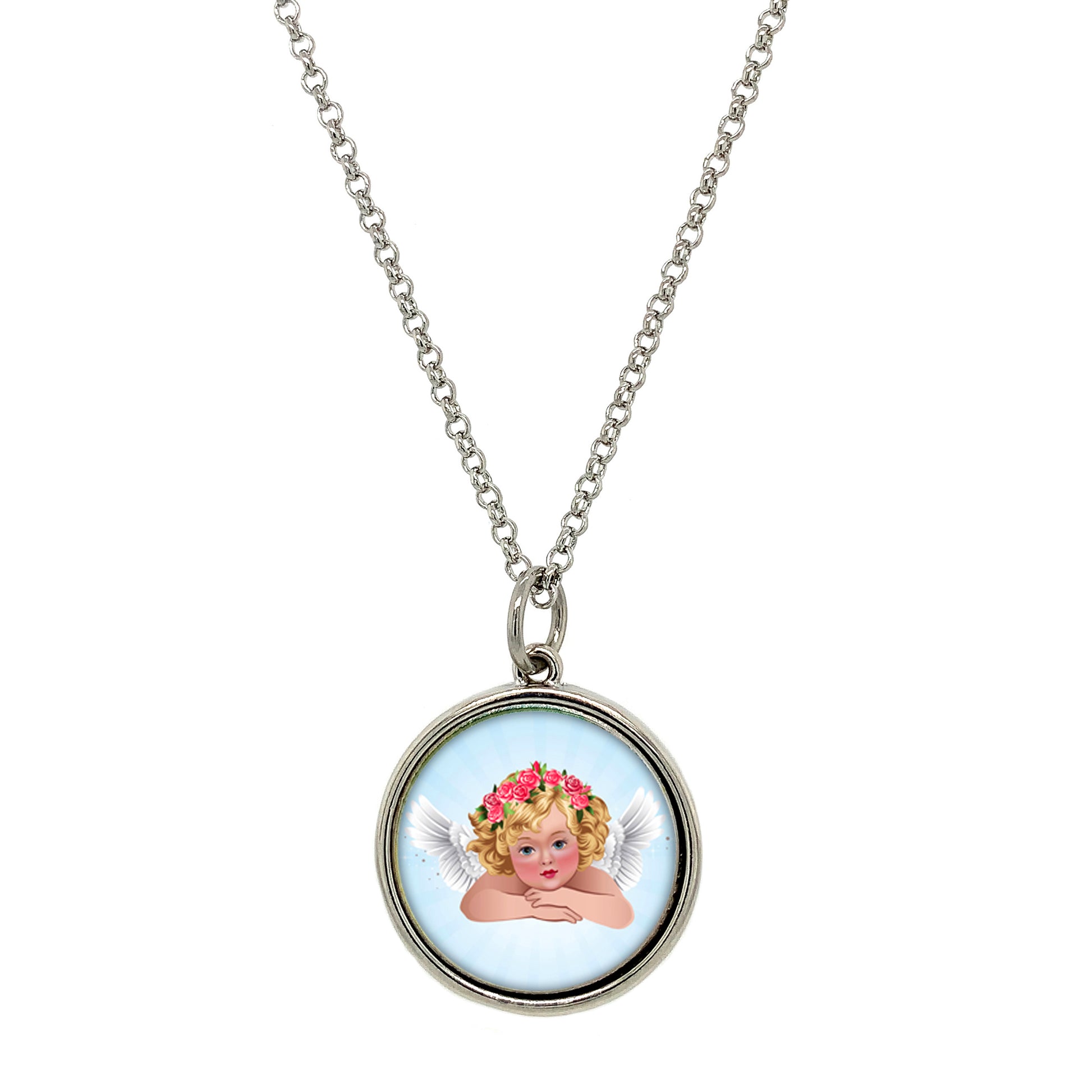 Colorized Nickel Angel Silvertone Pendant
