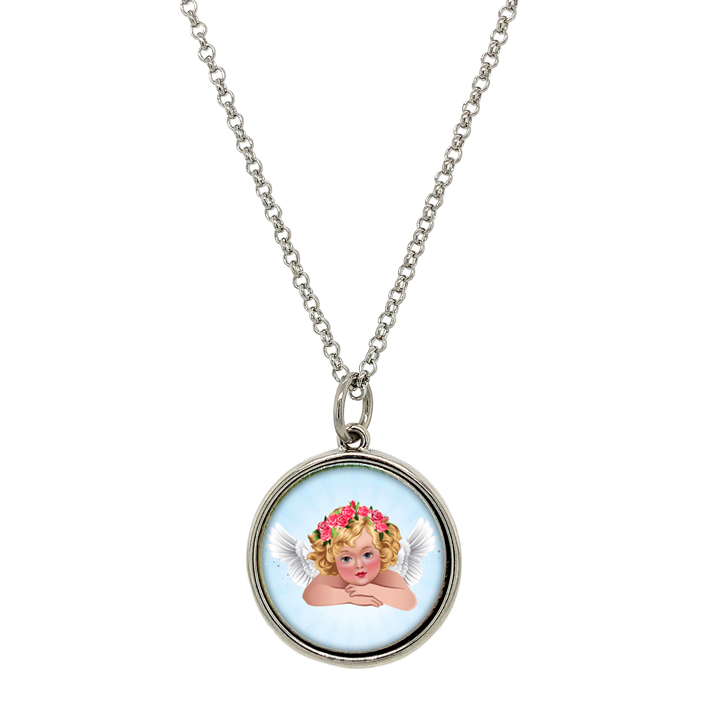 Colorized Nickel Angel Silvertone Pendant