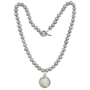 Barber Dime Coin Grey Pearl Necklace