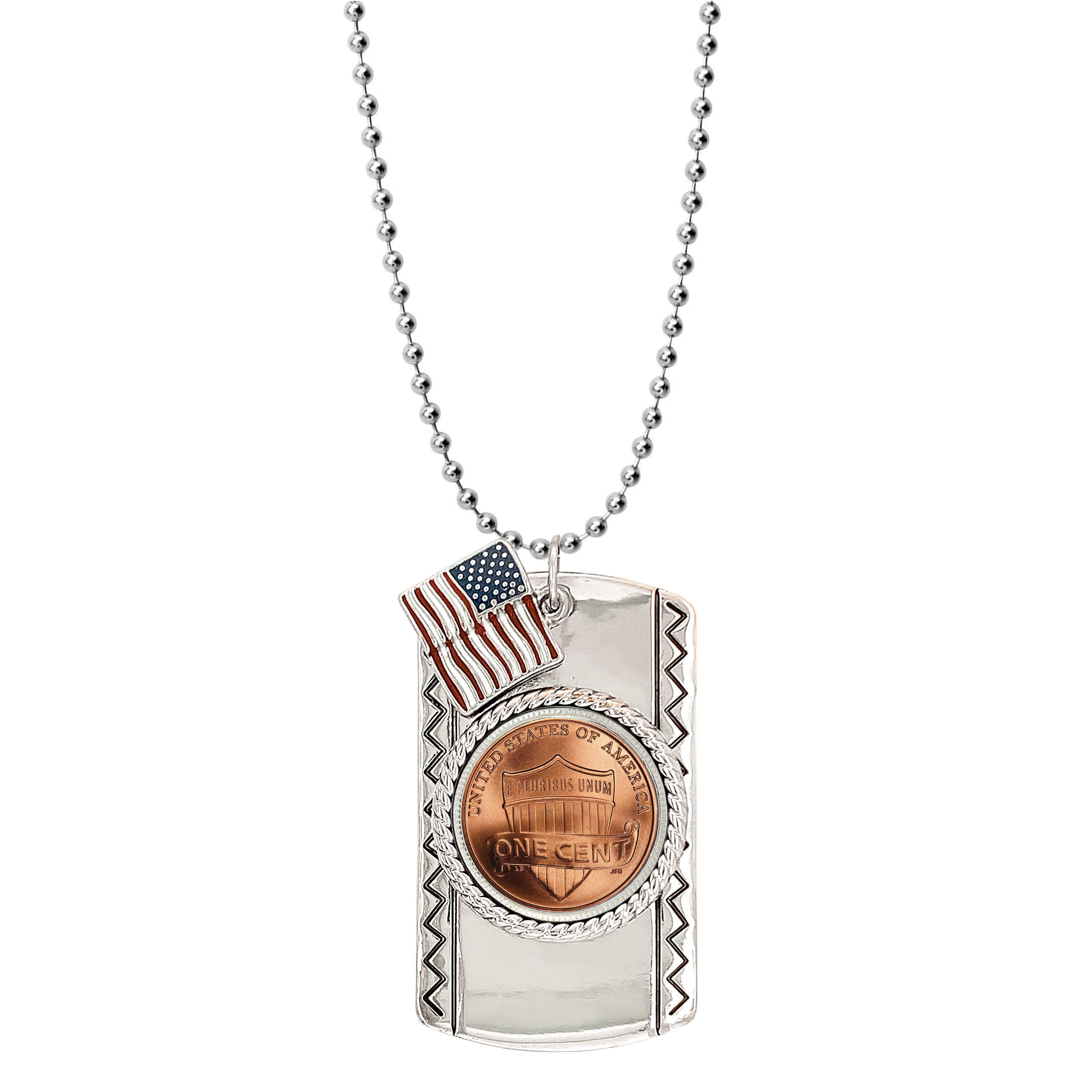 Union Shield Penny Dog Tag Pendant Coin Necklace