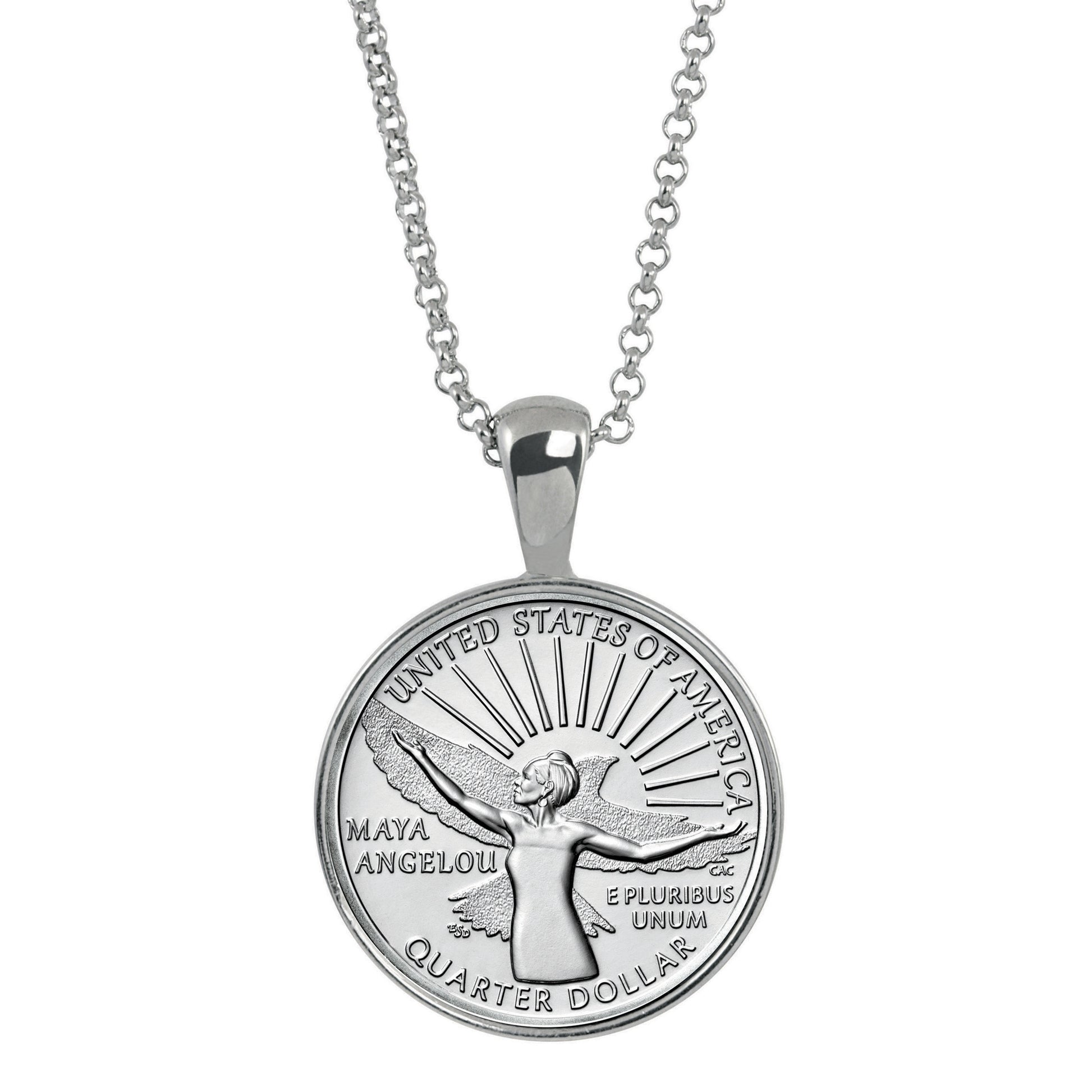 Maya Angelou Quarter Coin Silvertone Pendant