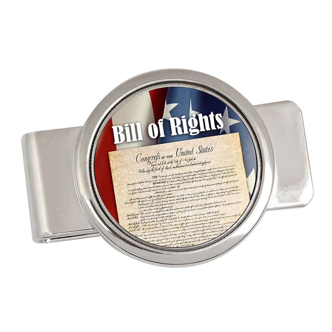 Bill of Rights Colorized Half Dollar Silvertone Money Clip