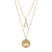 Gold Layered Irish Half Penny Ornamental Bird Wishbone Double Chain Necklace 