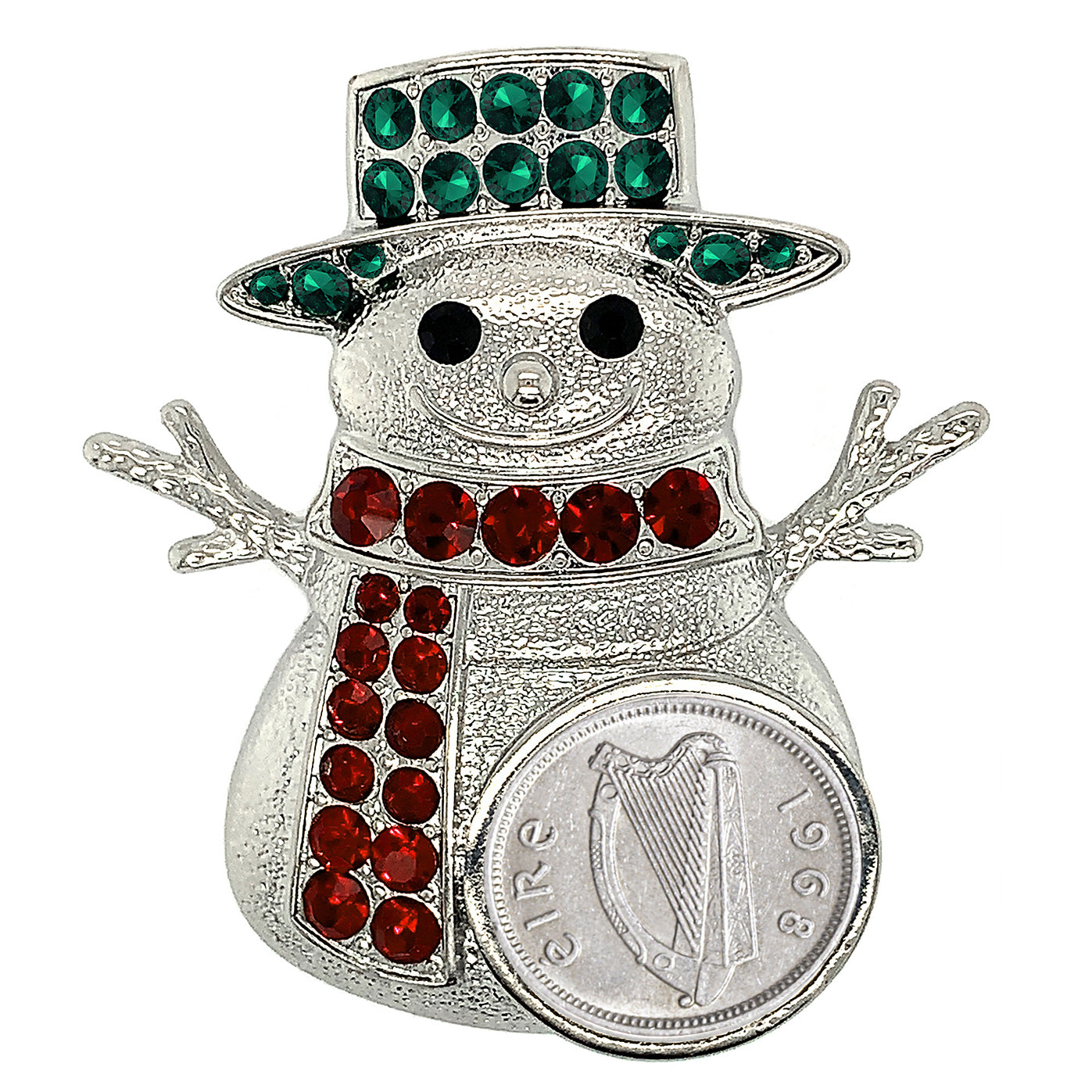 Irish Coin Snowman Brooch