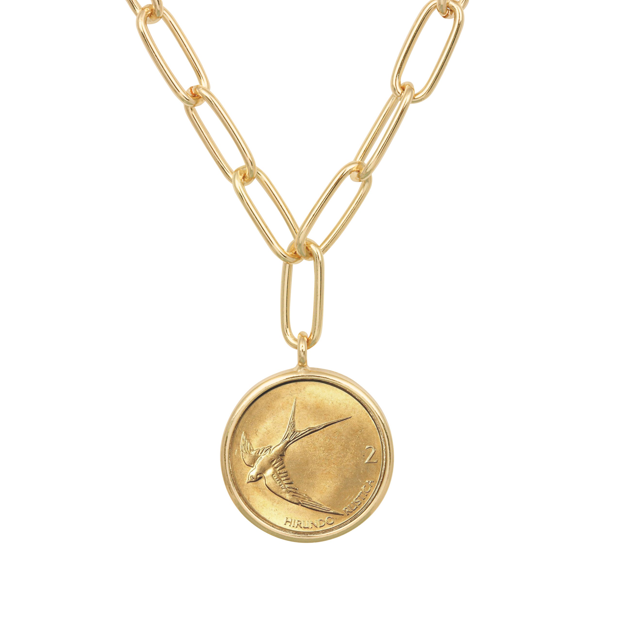 Barn Swallow Solvenia Coin Goldtone Paper Clip Necklace