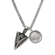 Stainless Steel Buffalo Nickel Arrowhead Pendant With Curb Chain