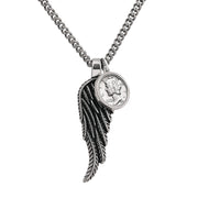 Stainless Steel Wing Mercury Dime Pendant With Curb Chain