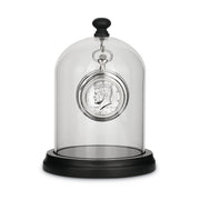 Glassed Dome with Pine Wood Base JFK Half Dollar Coin Pocket Watch Tabletop DÃ©cor