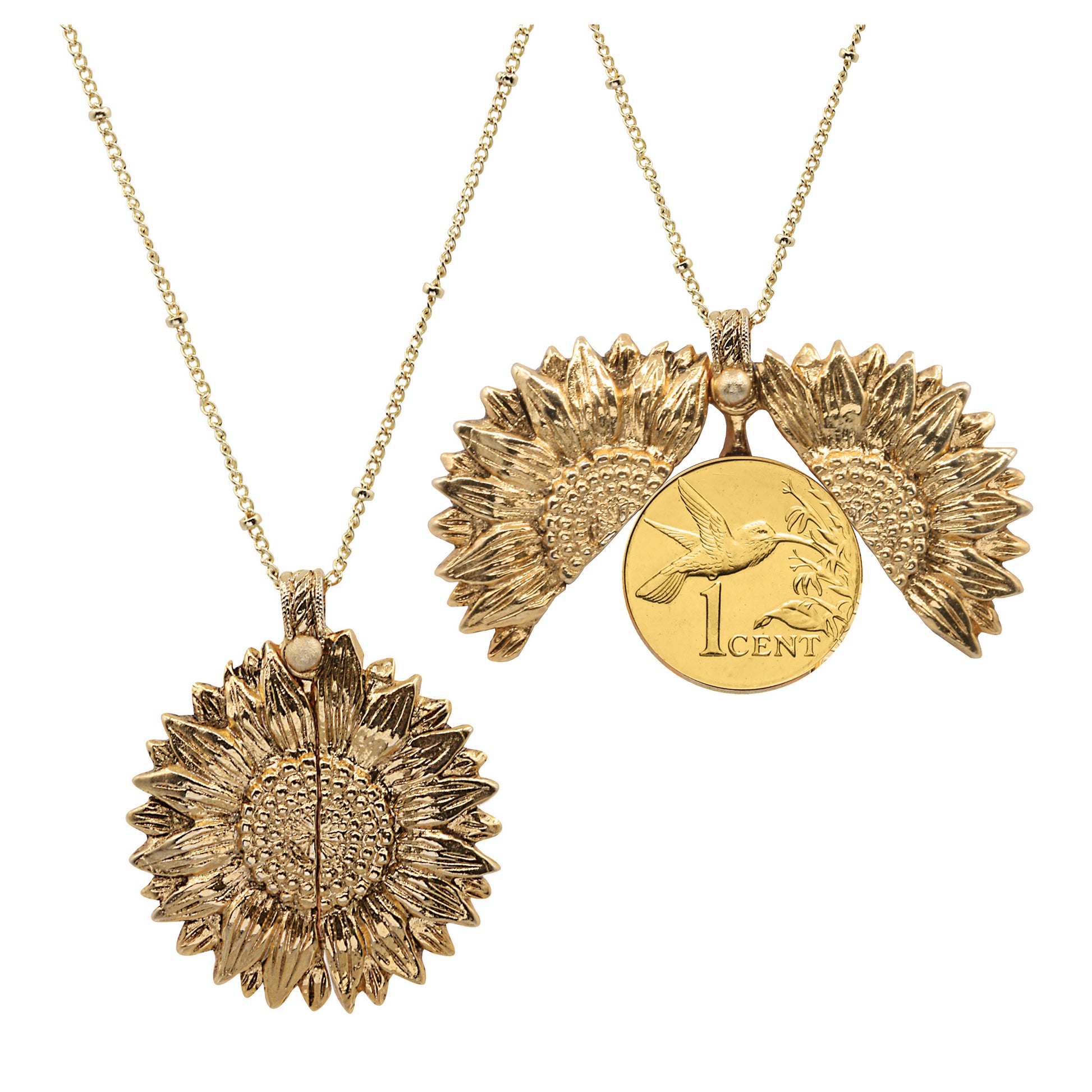 Sunflower Gold Layered Hummingbird Coin Necklace