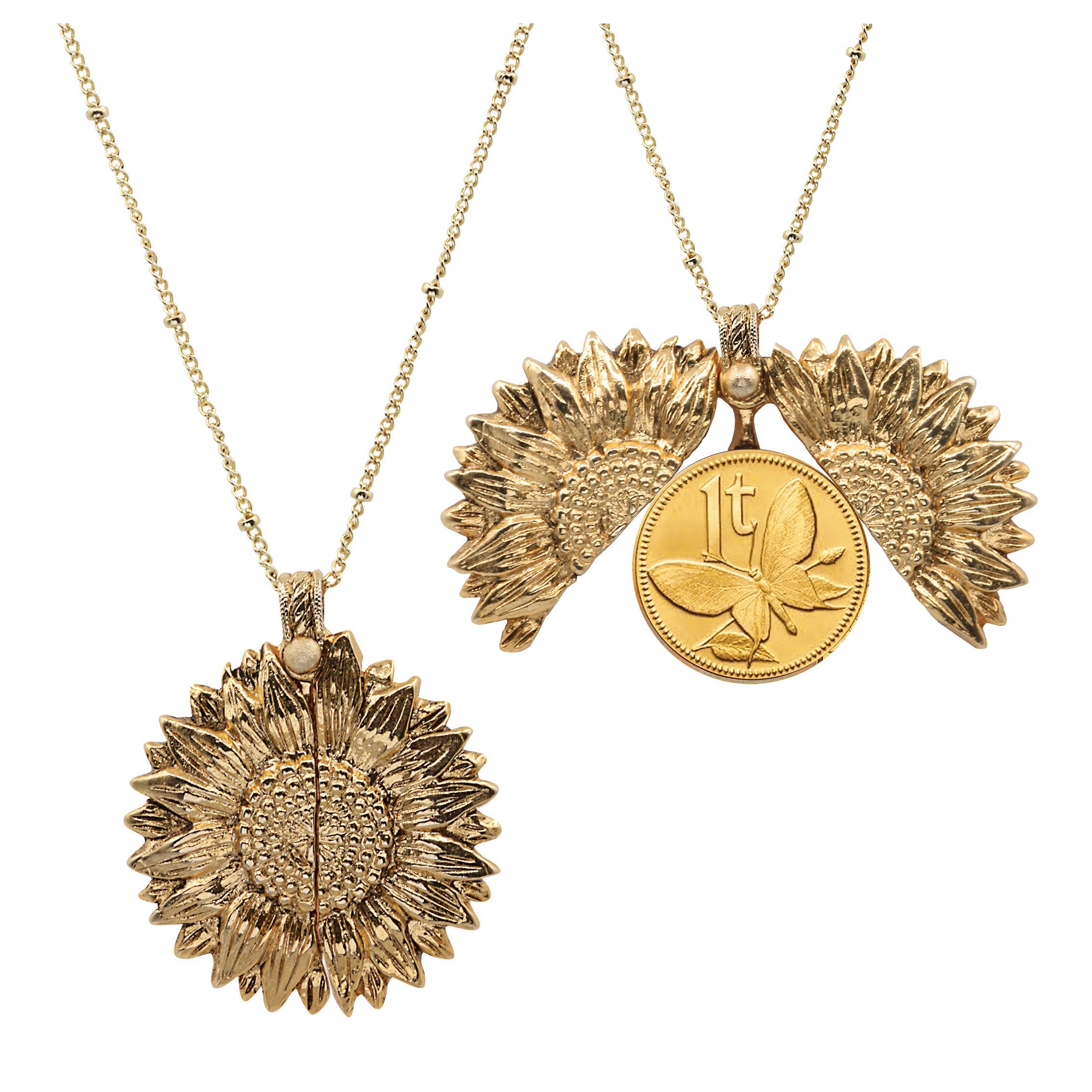 Sunflower Gold Layered Butterfly Coin Necklace