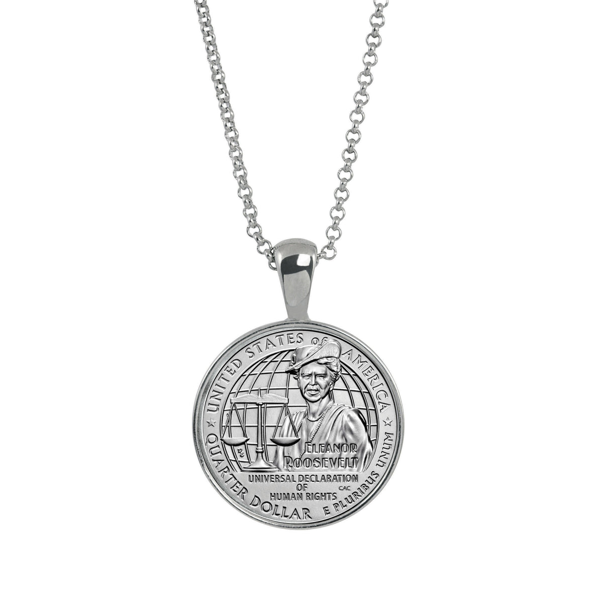 Eleanor Roosevelt Quarter Coin Silvertone Pendant