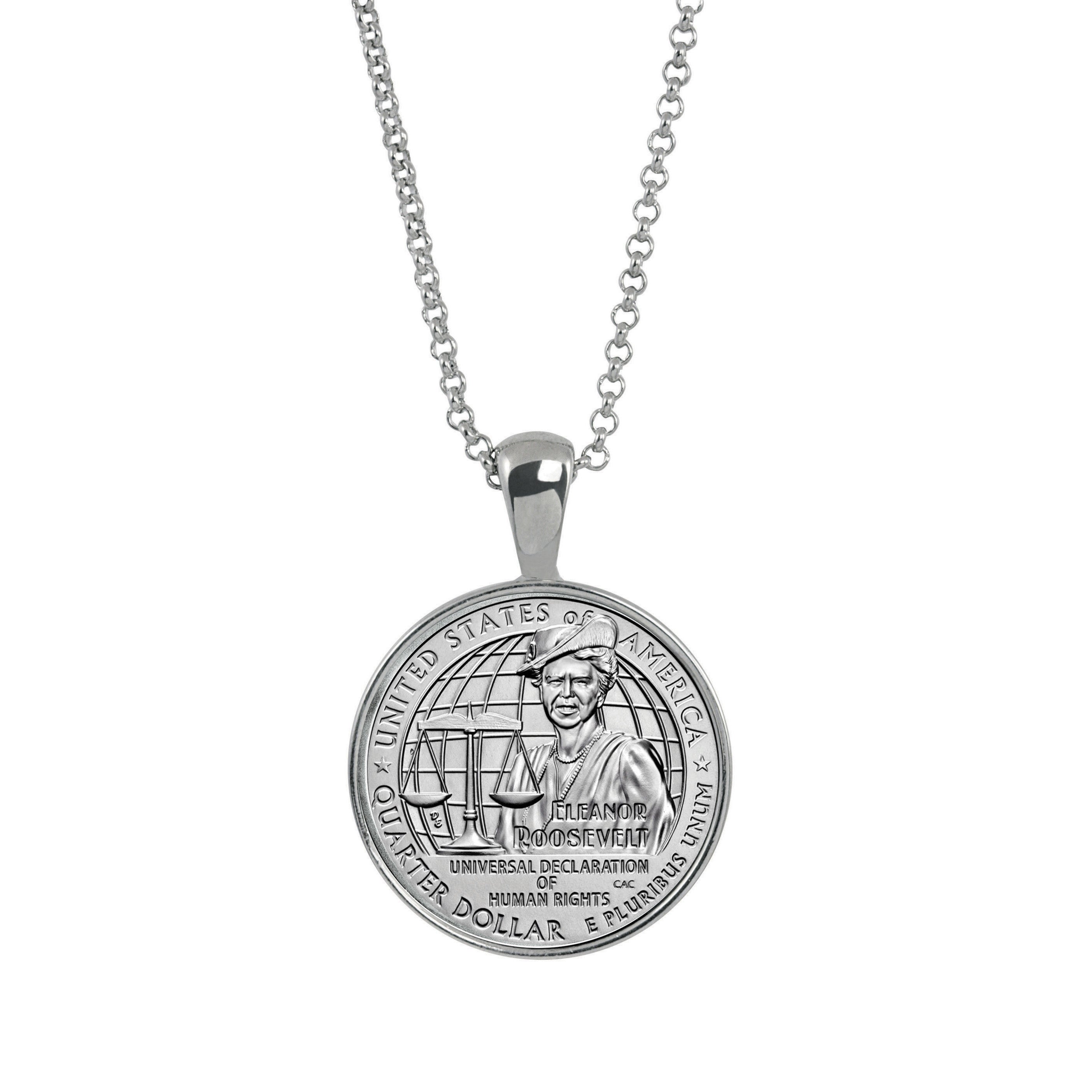 Eleanor Roosevelt Quarter Coin Silvertone Pendant