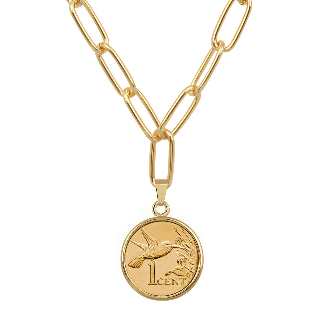 Gold-Layered Hummingbird Coin Goldtone Paper Clip Pendant
