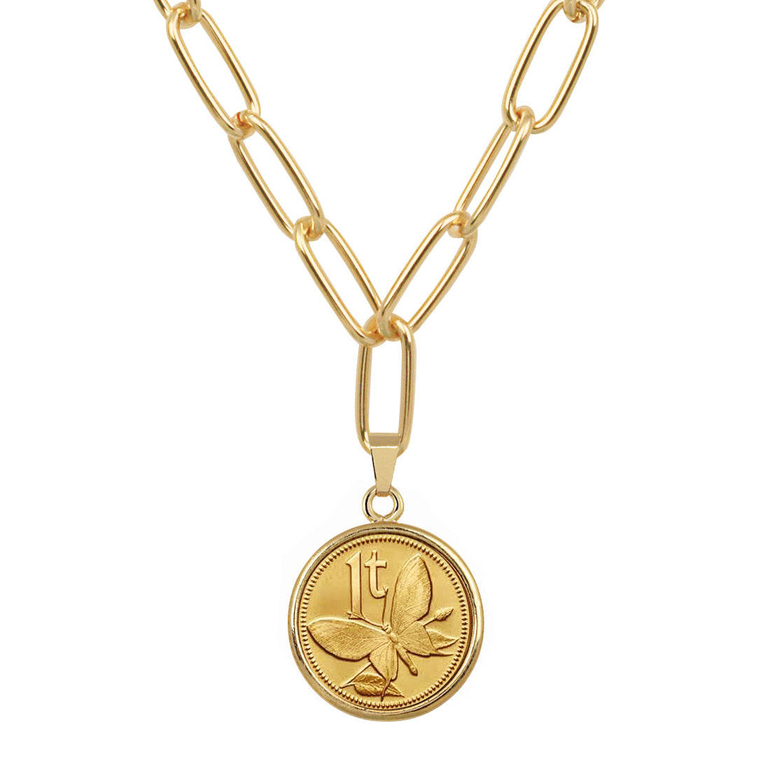 Gold-Layered Butterfly Coin Goldtone Paper Clip Pendant