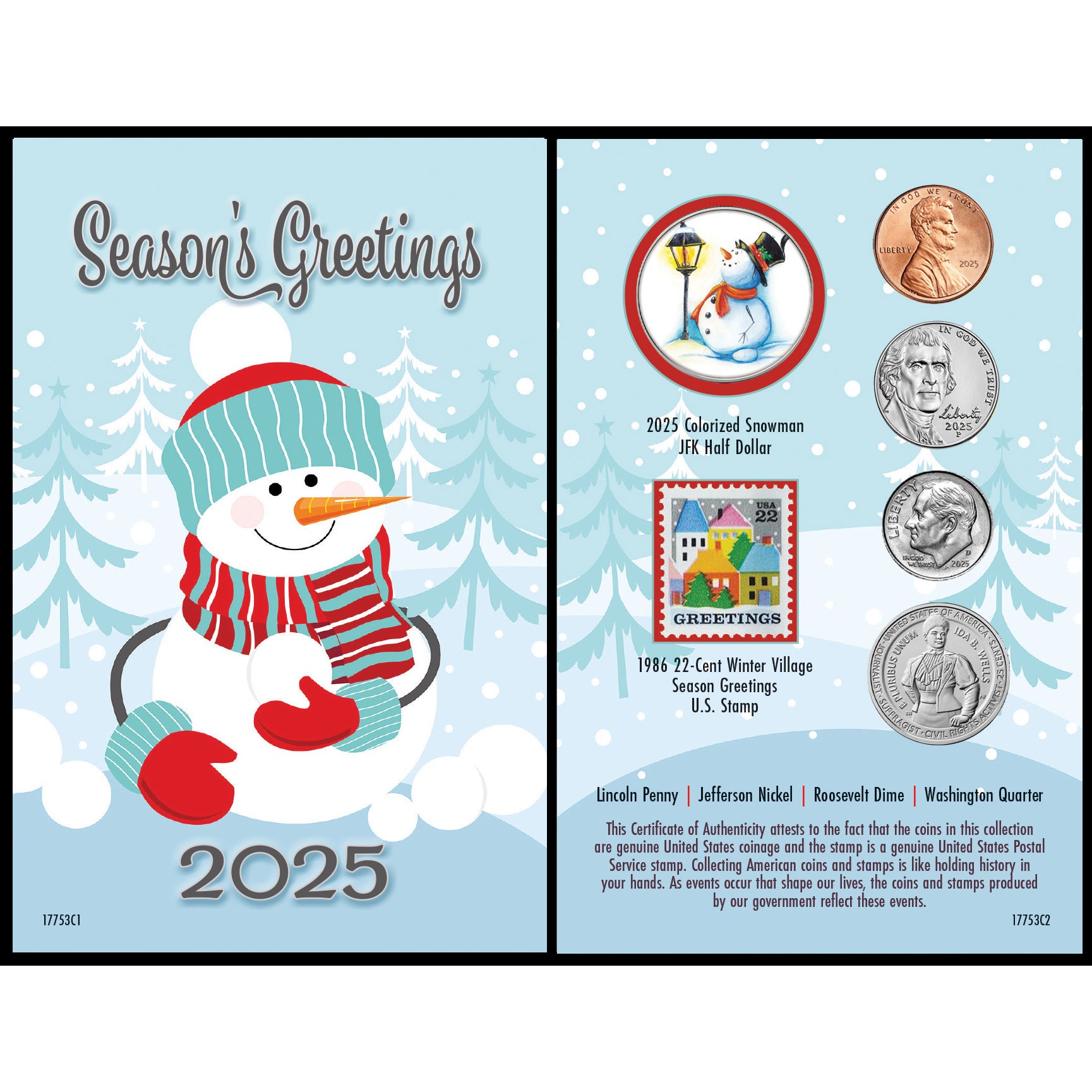 2025 Snowman Coin Collectible Greeting Card