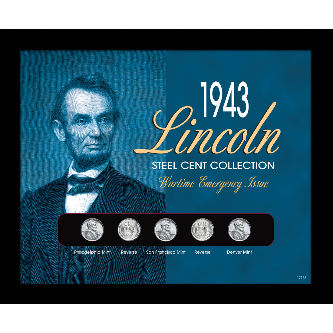 1943 Lincoln Steel Penny Collection Wartime Emergency Issue in Frame