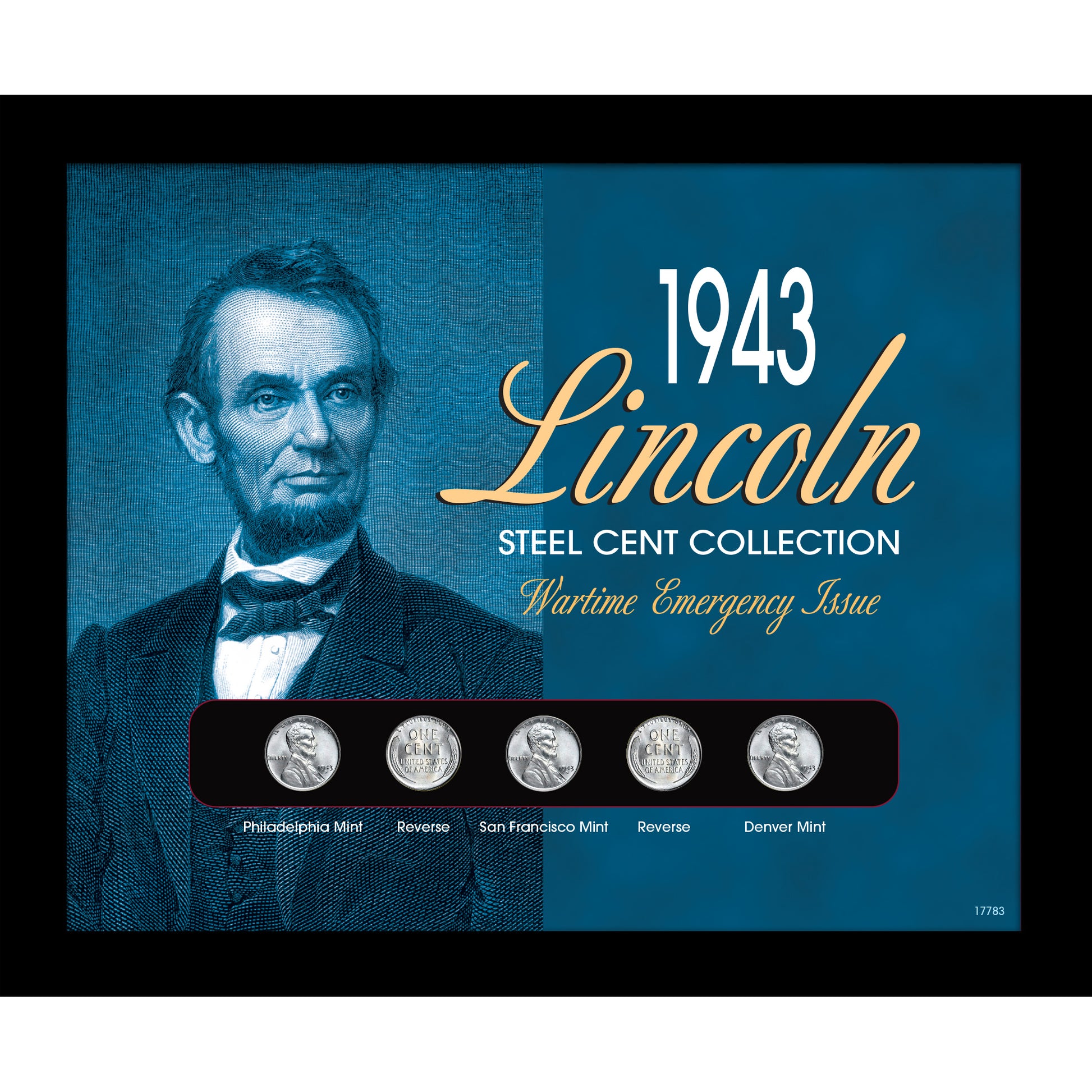 1943 Lincoln Steel Penny Collection Wartime Emergency Issue in Frame