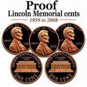 Set of 5 Proof Lincoln Memorial Pennies 1959-2008
