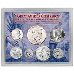 Great America Celebration 7 Coin Set 1776-1976 & 1776-2026 US Mint Coins