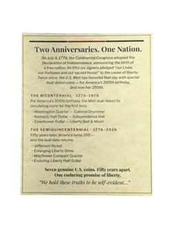 Great America Celebration 7 Coin Set 1776-1976 & 1776-2026 US Mint Coins