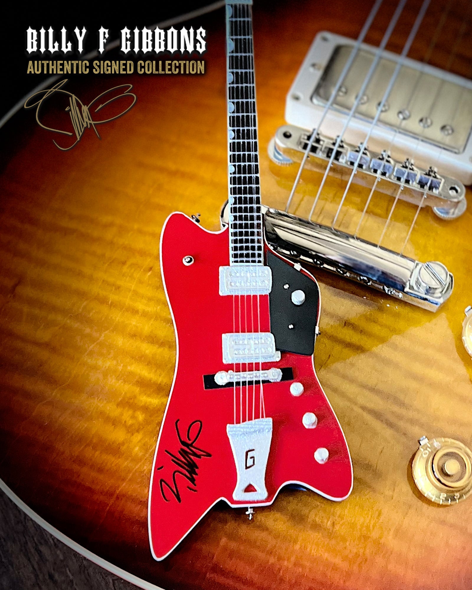 Autographed Billy F Gibbons Signature 1:4 Scale Mini Guitar Models 1st Edition 2023