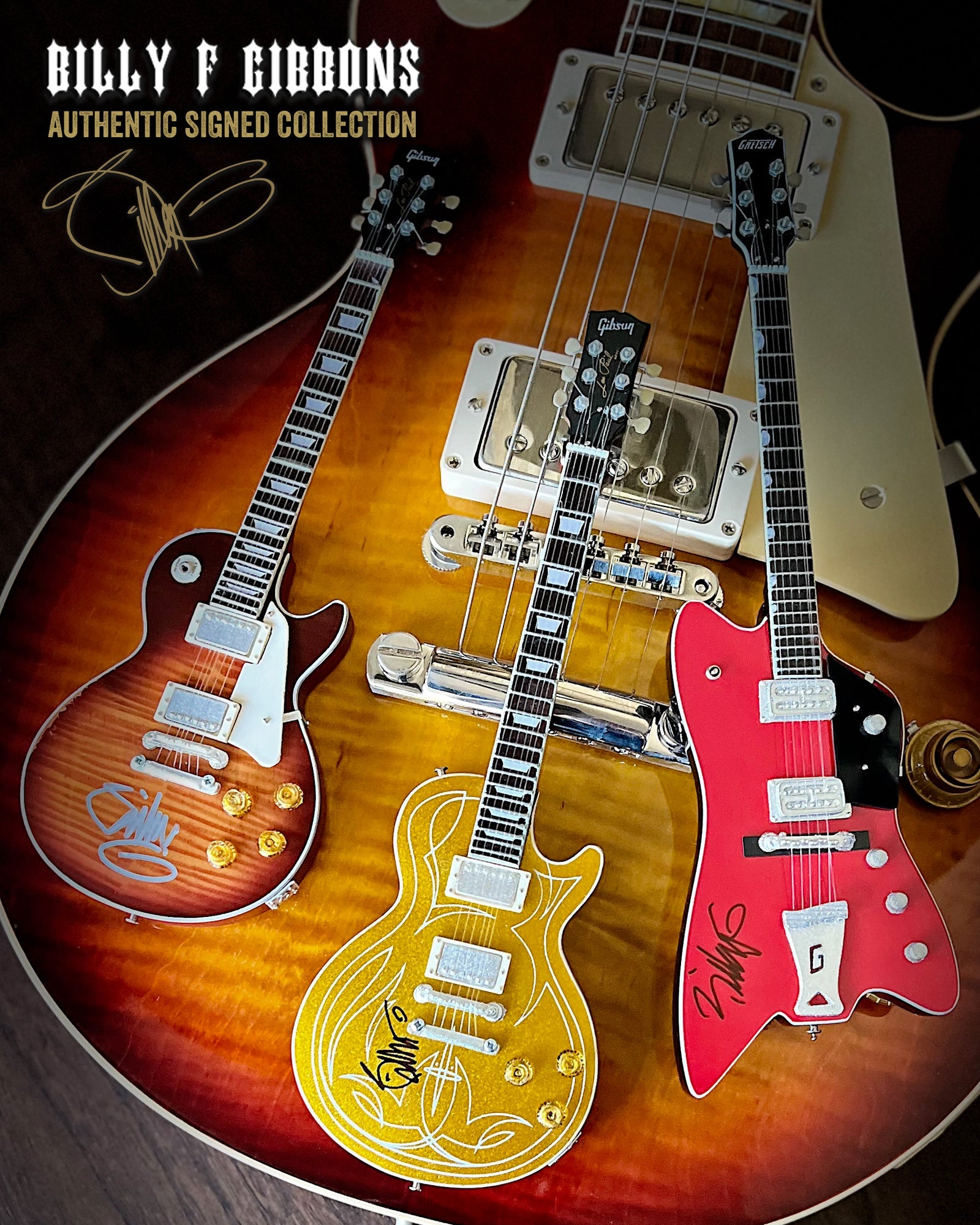 Autographed Billy F Gibbons Signature 1:4 Scale Mini Guitar Models 1st Edition 2023