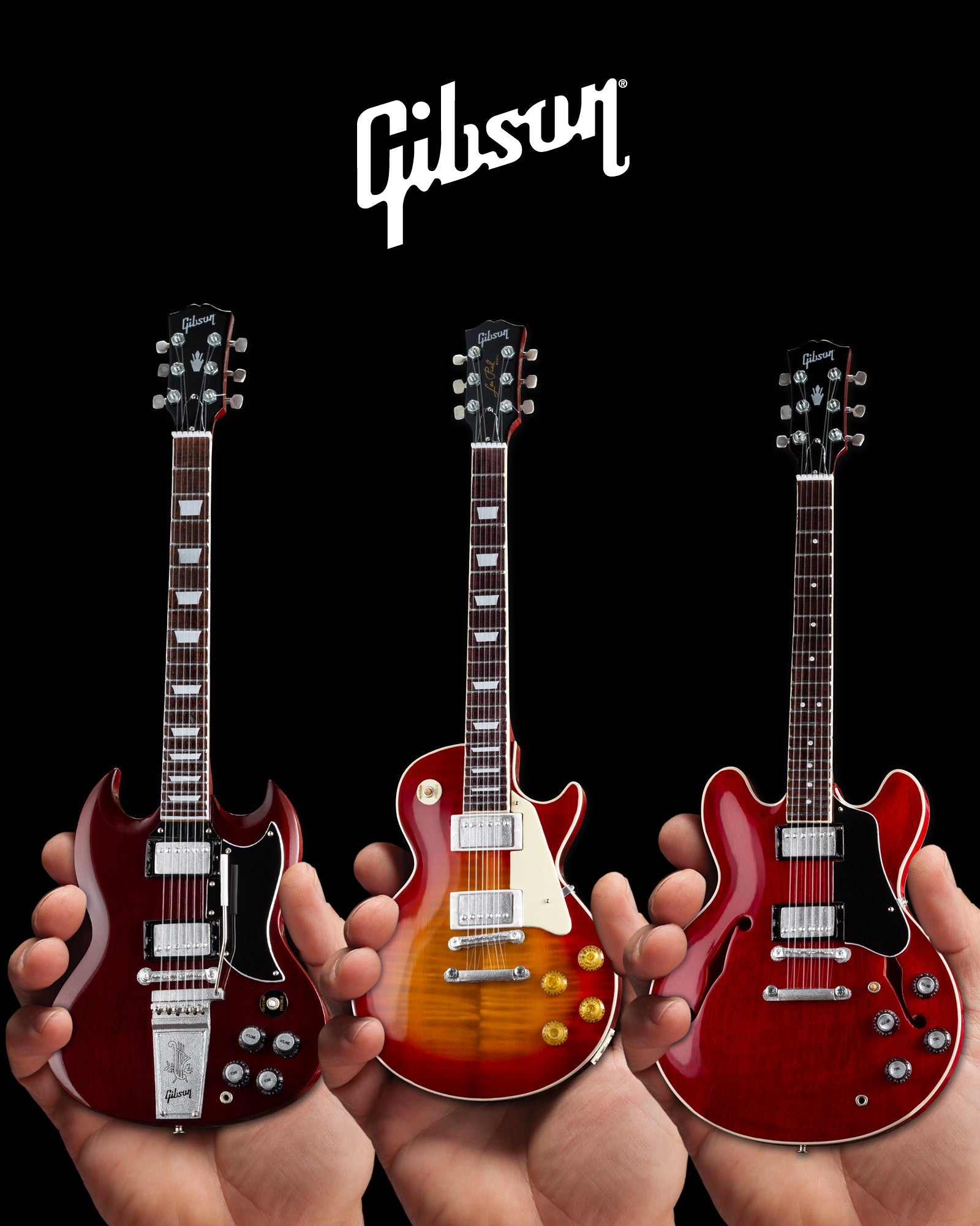 Set of 3 Iconic Gibson Miniature Guitar Replica Models