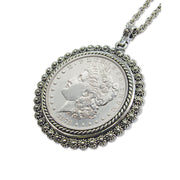 Morgan Silver Dollar Coin Pendant with Silvertone Bezel