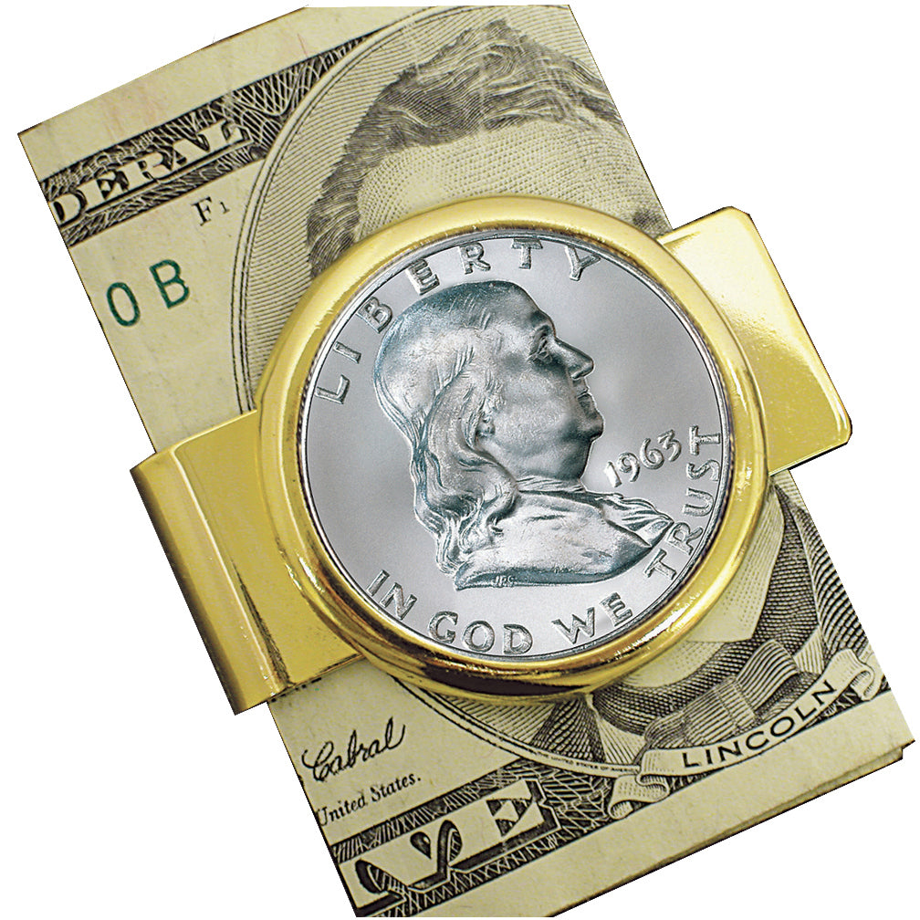 Franklin Silver Half Dollar Goldtone Coin Money Clip 