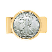 Walking Liberty Silver Half Dollar Goldtone Coin Money Clip 