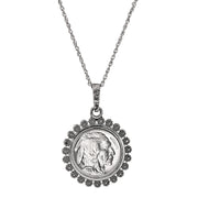 Buffalo Nickel Silvertone Blossom Coin Pendant 24" Chain