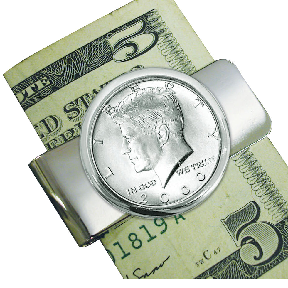 Silvertone JFK Half Dollar Coin Money Clip