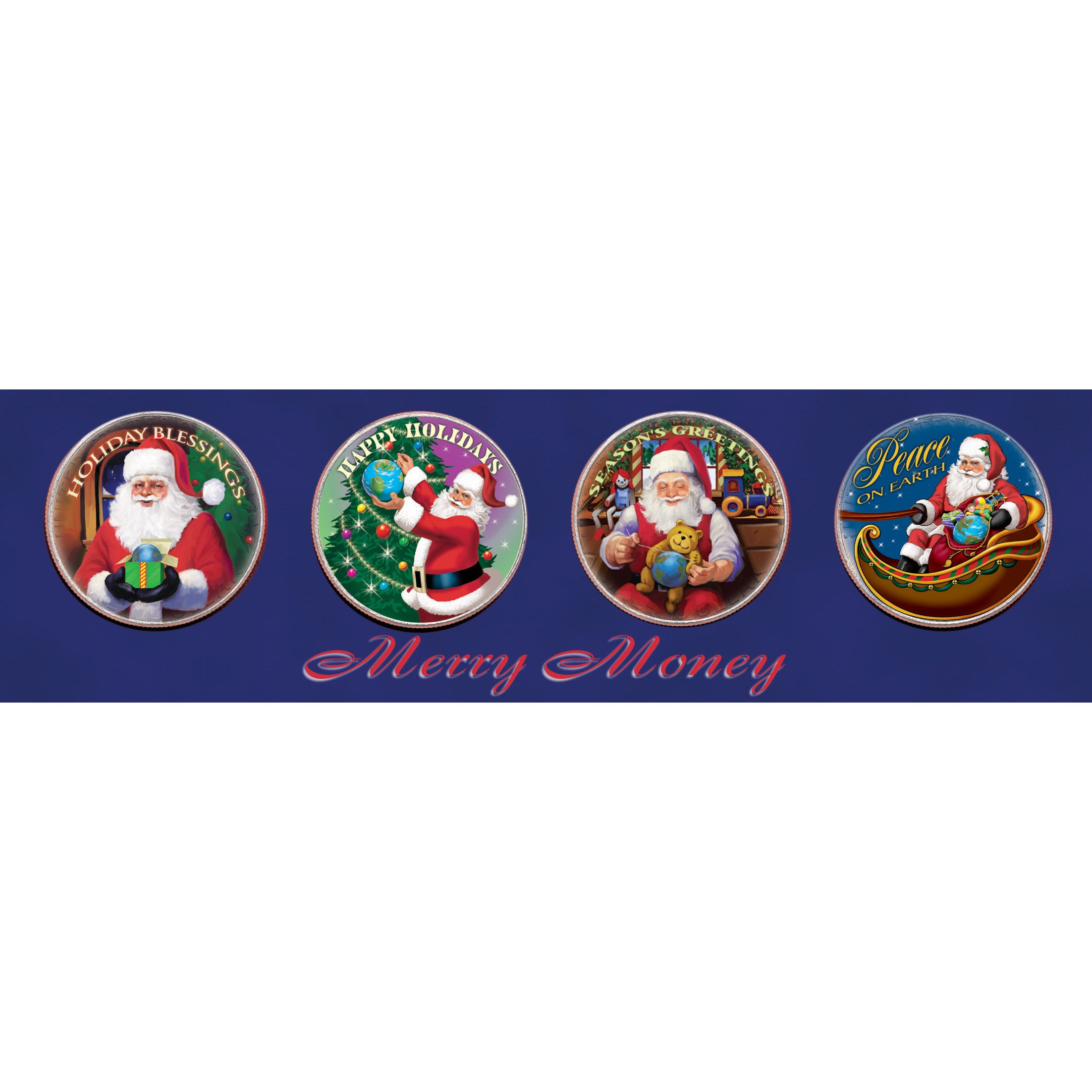Merry Money (4 - Gold-Layered Colorized JFK Half Dollar Santa Coins)