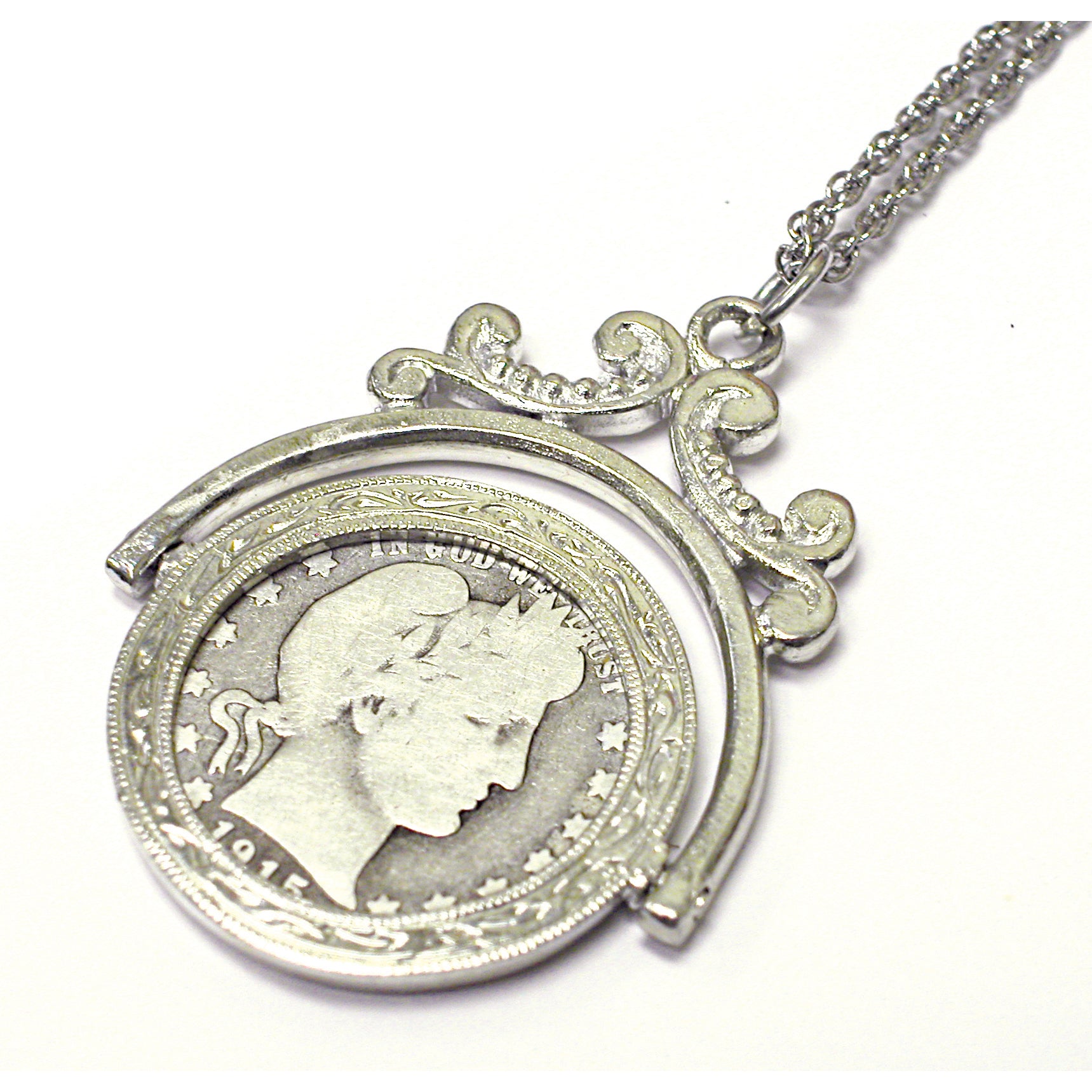 Silver Barber Quarter Spinner Coin Pendant