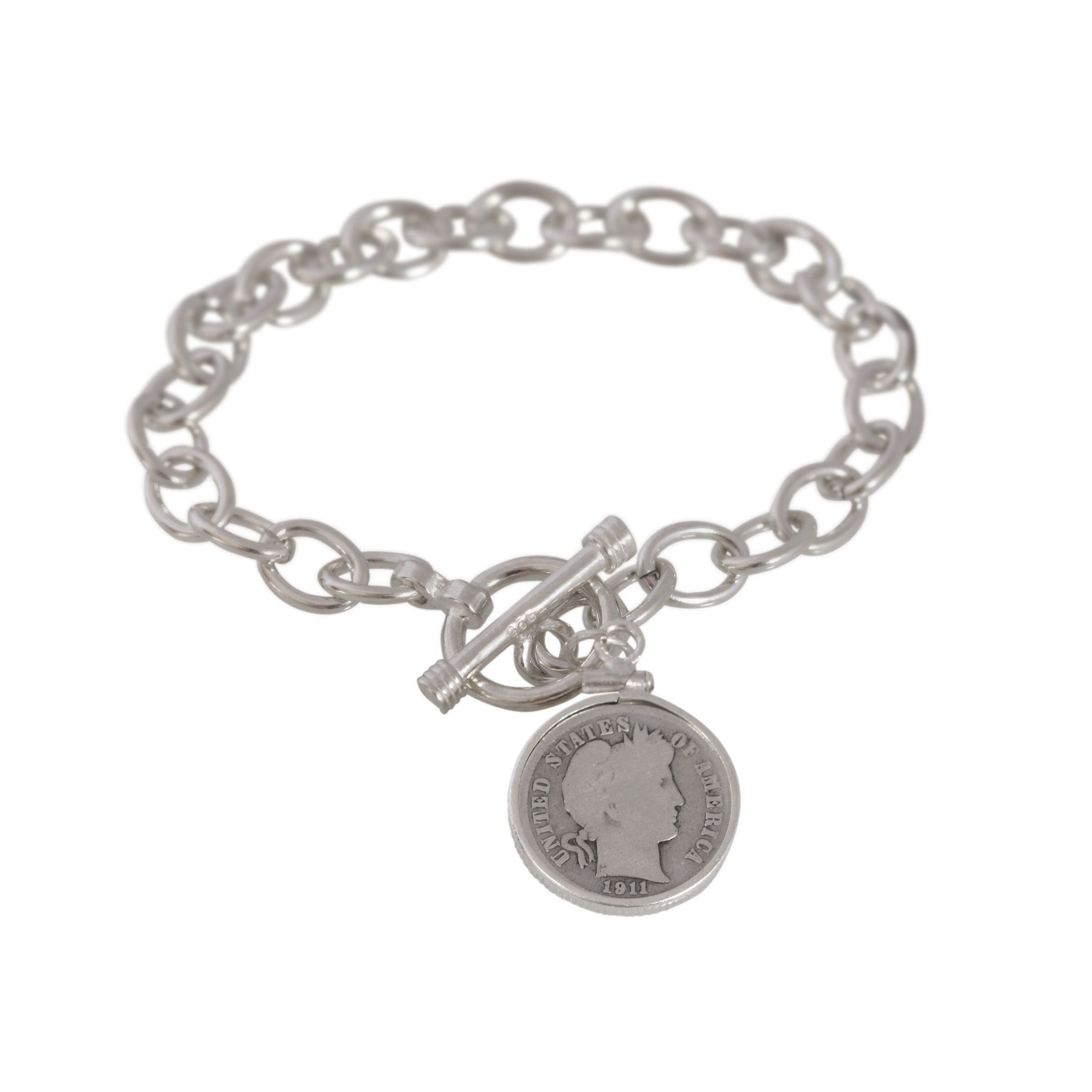 Sterling Silver Toggle Coin Bracelet with Silver Barber Dime