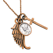 Mercury Dime Cross and Wing Coppertone Coin Pendant
