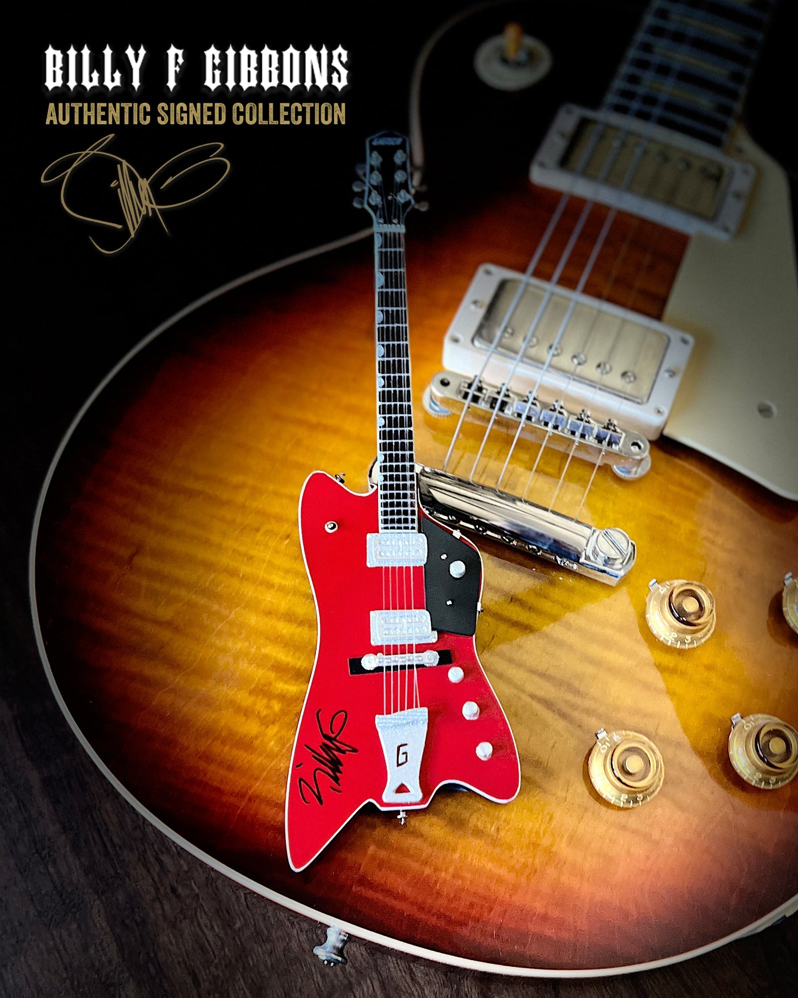 Autographed Billy F Gibbons Signature 1:4 Scale Mini Guitar Models 1st Edition 2023