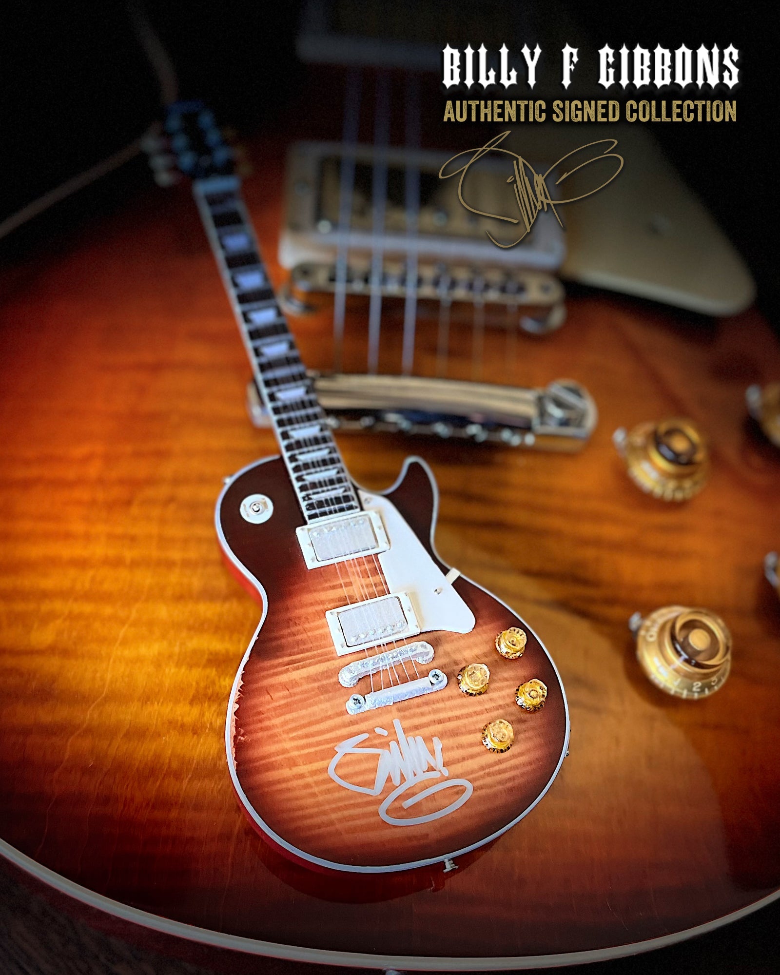 Autographed Billy F Gibbons Signature 1:4 Scale Mini Guitar Models 1st Edition 2023