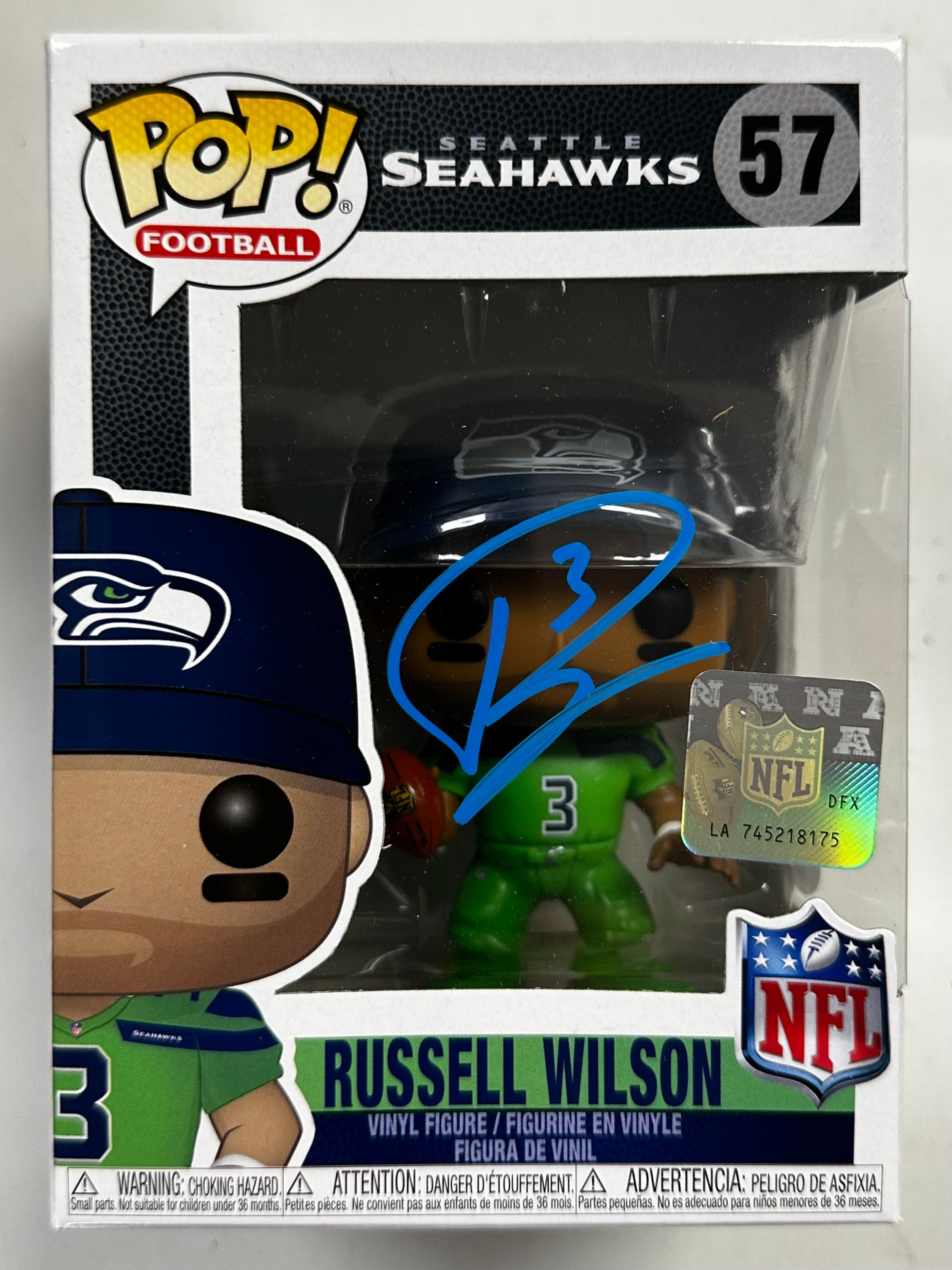 Autographed Russell Wilson NFL Seattle Seahawks Funko Pop! #57 Steelers 2023 With JSA COA