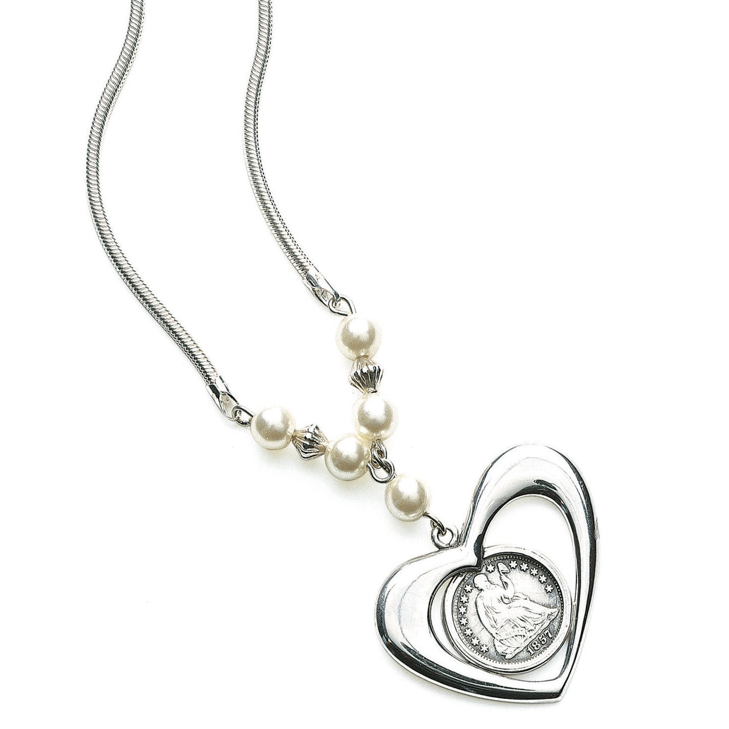 Seated Half-Dime Heart Bezel Sterling Silver Necklace Coin Jewelry