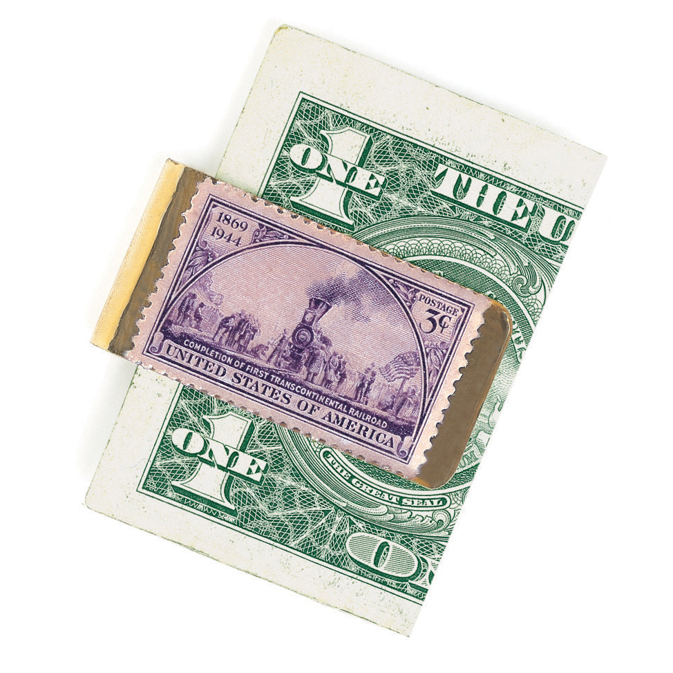 Brass Train Stamp Coin Money Clip