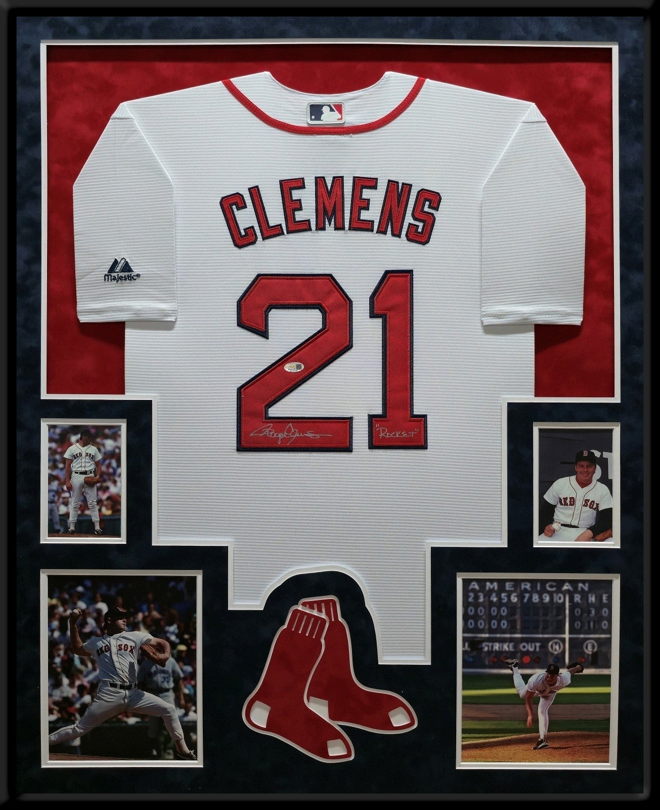 Autographed Roger Clemens Boston Red Sox Suede Framed Jersey