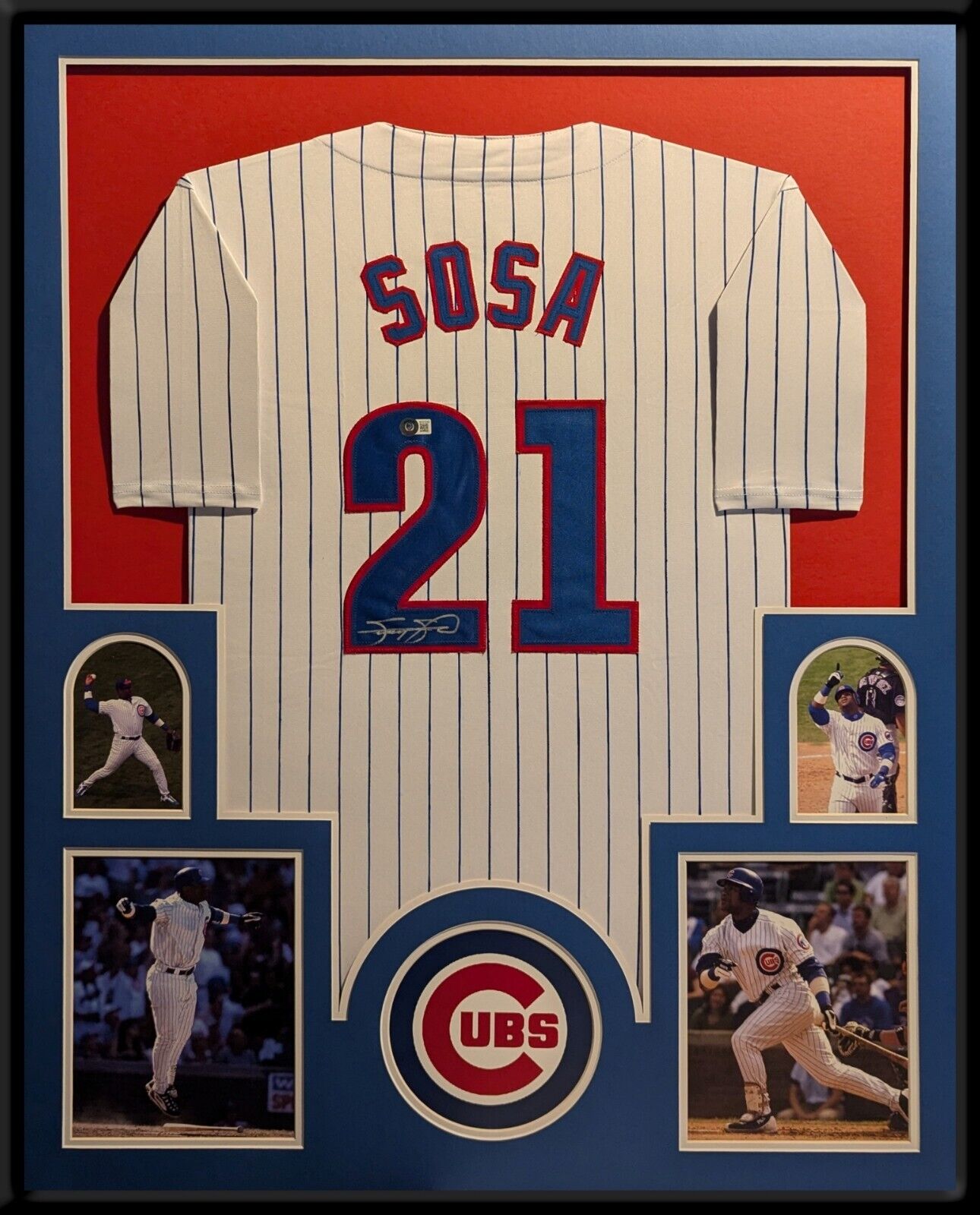 Autographed Sammy Sosa Chicago Cubs Suede Framed Jersey
