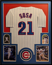 Autographed Sammy Sosa Chicago Cubs Suede Framed Jersey