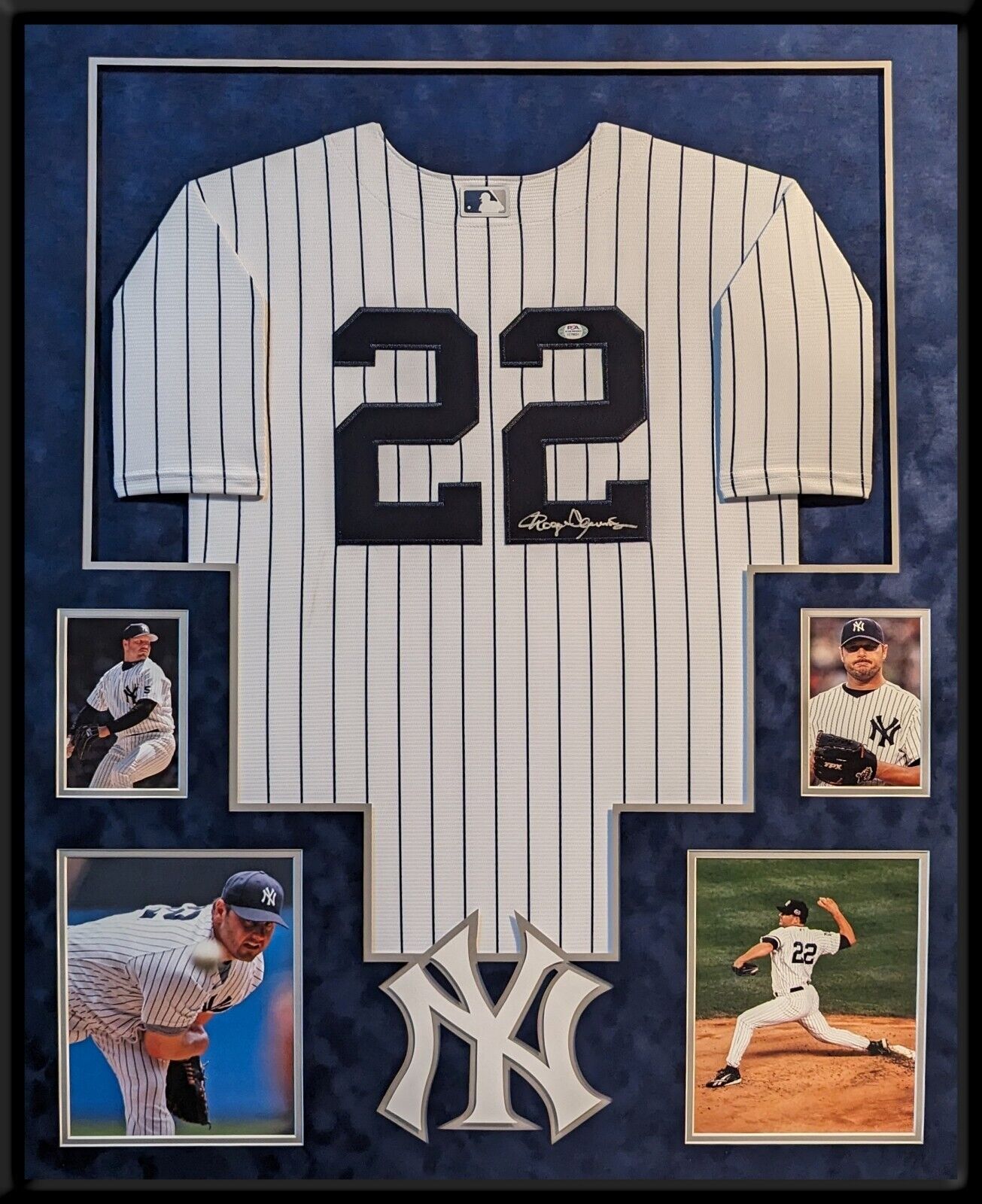 Autographed Roger Clemens New York Yankees Framed Suede Jersey