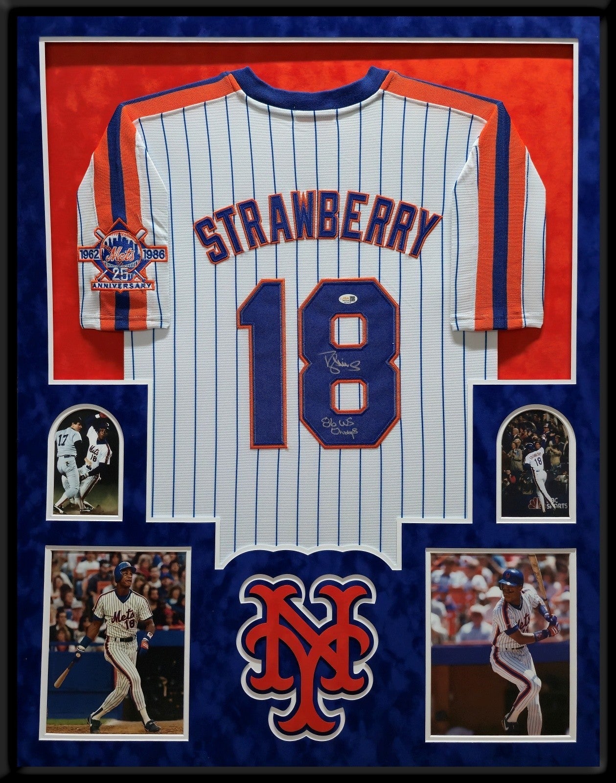 Autographed Darryl Strawberry New York Mets Inscribed Suede Framed Jersey