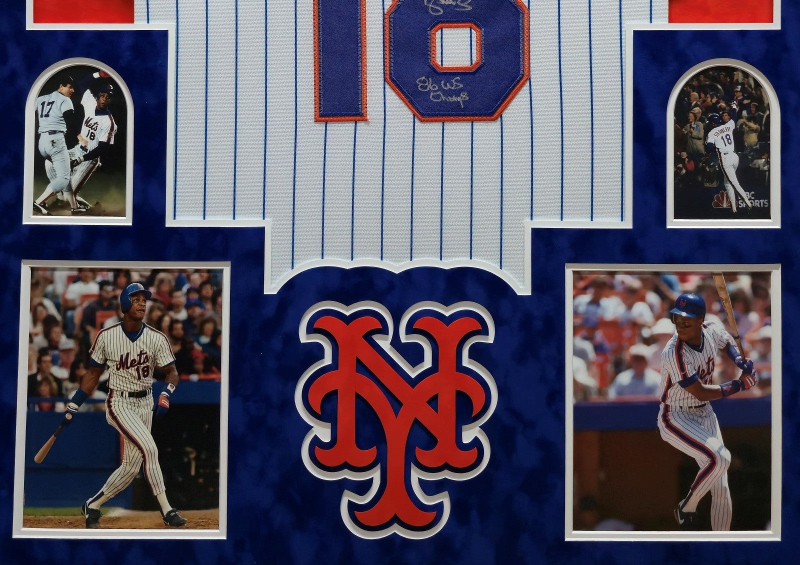 Autographed Darryl Strawberry New York Mets Inscribed Suede Framed Jersey